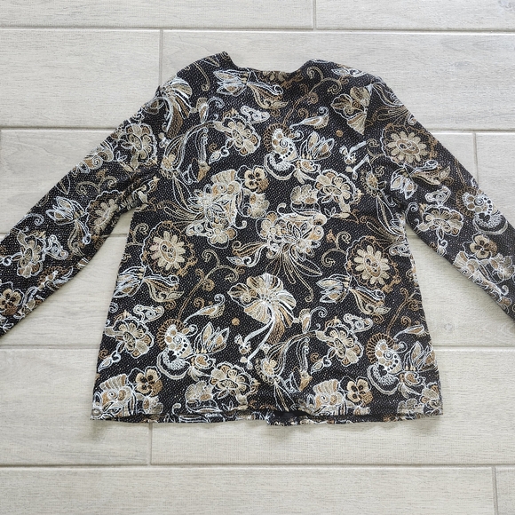 Helene Blake Black Copper Gold Shimmery Glitter Floral Formal Open Cardigan S 1X - Picture 2 of 7